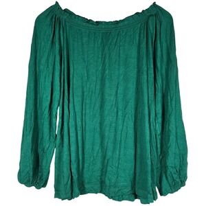 Violets & Roses‎ Evergreen Long Sleeve Off Shoulder Blouse PXL Green NWT